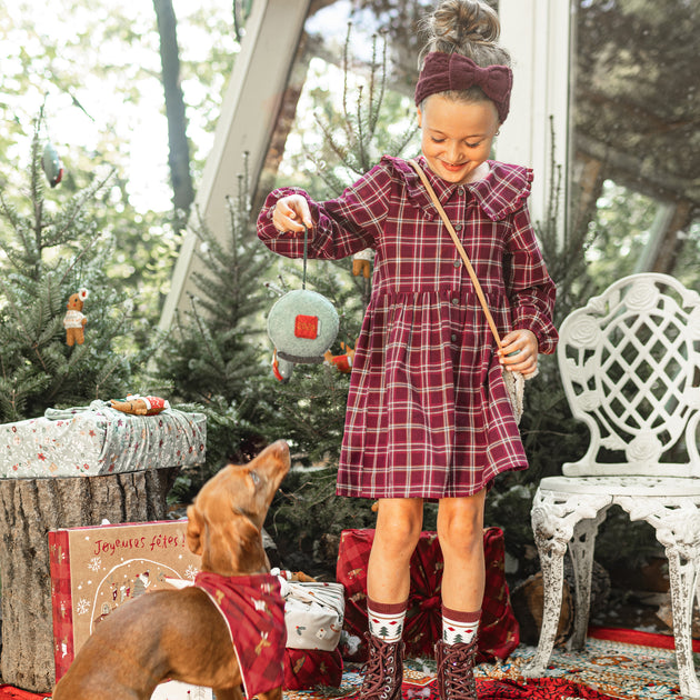 Red and white plaid pattern dress in brushed flannel, child