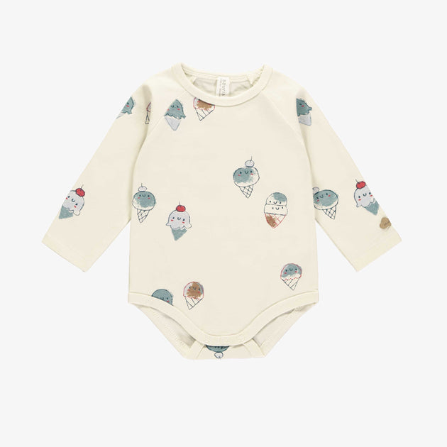 Cream bodysuit with ice cream print in organic cotton newborn - Souris Mini  – Souris Mini