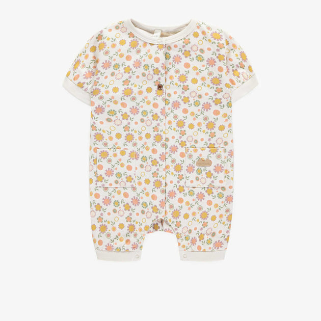 Cream flowery pajamas in organic cotton, baby - Souris Mini