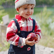 Chemise rouge et crème à carreaux en flanelle de coton, bébé || Red and cream plaid shirt in cotton, baby