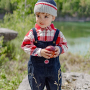 Salopette marine de coupe décontractée en velours côtelé, bébé || Relaxed fit navy overalls in corduroy, baby