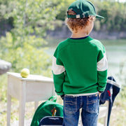 Chandail en coton ouaté brossé vert coupe ample , enfant || Green brushed french fleece loose-fitting sweater, child