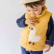 Veste doudoune sans manches jaune avec un canard, bébé || Yellow sleeveless puffer with a duck, baby