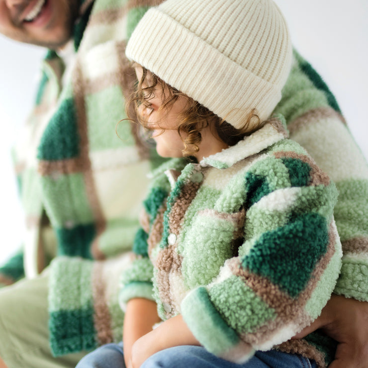 Green, cream and brown sherpa plaid overshirt, bébé