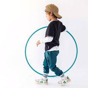 Pantalon turquoise de coupe décontractée en jersey double-face, enfant || Relaxed fit teal turquoise pants in double-faced jersey, child