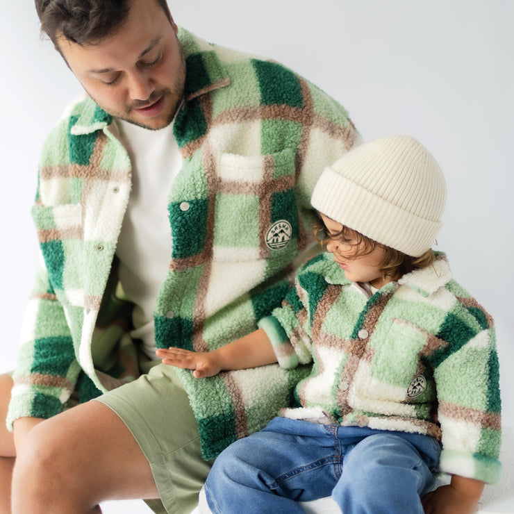 Green, cream and brown sherpa plaid overshirt, bébé