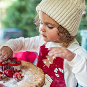 Tablier rouge à motifs des fêtes, enfant || Red apron with holiday pattern, child