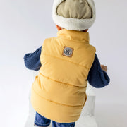 Veste doudoune sans manches jaune avec un canard, bébé || Yellow sleeveless puffer with a duck, baby