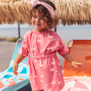 Pink dress in stretch jersey with flamingo all over print, baby