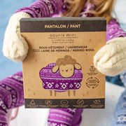 Chandail mauve à motifs en laine mérinos, enfant || Purple sweater with all over print in merino wool, child