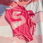 Maillot de bain une pièce rose réversible à rayures, enfant || Pink one piece swimsuit reversible with stripes, child