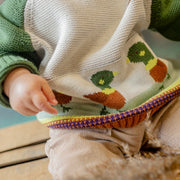 Chandail de maille vert à motifs jacquard de canards, bébé || Green knit sweater with duck jacquard pattern, baby