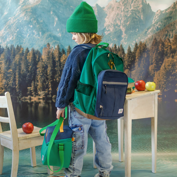 Sac d’école vert avec blocs de couleur - 16L, enfant || Green color-block school bag - 16L, child