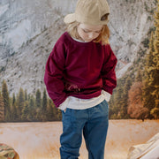 Chandail à manches longues bourgogne en coton français, enfant || Burgundy sweater in french terry, child
