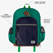 Sac d’école vert avec blocs de couleur - 16L, enfant || Green color-block school bag - 16L, child