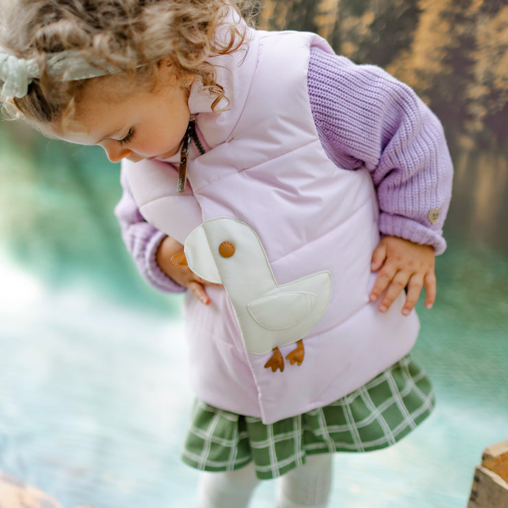 Veste doudoune sans manches rose avec un canard, bébé || Pink sleeveless puffer with a duck, baby