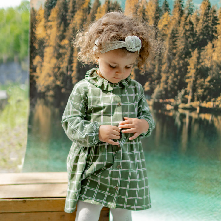 Robe verte à carreaux en jersey, bébé  || Green plaid dresse in jersey, baby