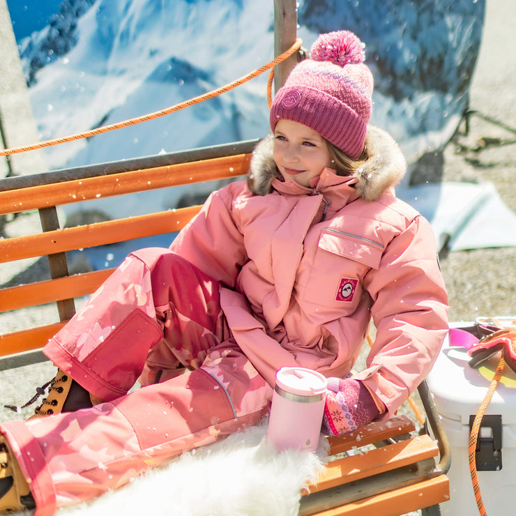 Habit de neige deux pièces rose avec pantalon de neige à motifs, enfant || Two-piece pink snowsuit with an all over print snowpants, child