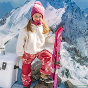 Tuque de maille rose, pêche et turquoise à motifs avec pompon, enfant || Pink, peach and turquoise toque with print and pompom, child