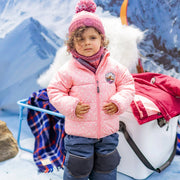 Tuque de maille rose, pêche et turquoise à motifs avec pompon, bébé