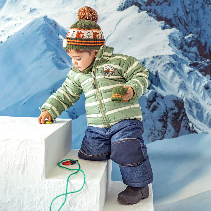 Tuque de maille verte et orange à motifs avec pompon, bébé