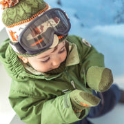 Mitaines verte et orange à motifs avec cordon en maille, bébé