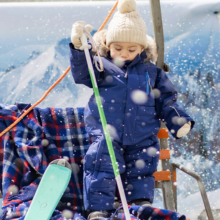 Habit de neige 3 en 1 bleu avec  fausse fourrure, bébé || 3-in-1 blue snowsuit with faux fur, baby