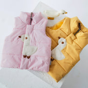 Veste doudoune sans manches rose avec un canard, bébé || Pink sleeveless puffer with a duck, baby