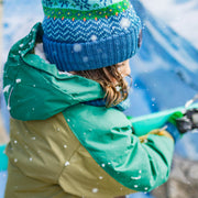 Habit de neige deux pièces vert et jaune avec bloc de couleur turquoise, enfant || Two-piece yellow and green snowsuit with turquoise color block, child