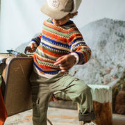 Chandail de maille à rayures orange et vertes, enfant || Knit sweater with orange and green stripes, child