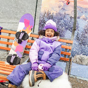 Mitaines mauves à motifs en maille, enfant || Purple knitted mittens with print, child