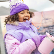 Habit de neige deux pièces mauve et bleu-mauve avec bloc de couleur rose, enfant || Two-piece purple and blue-purple snowsuit with pink color block, child