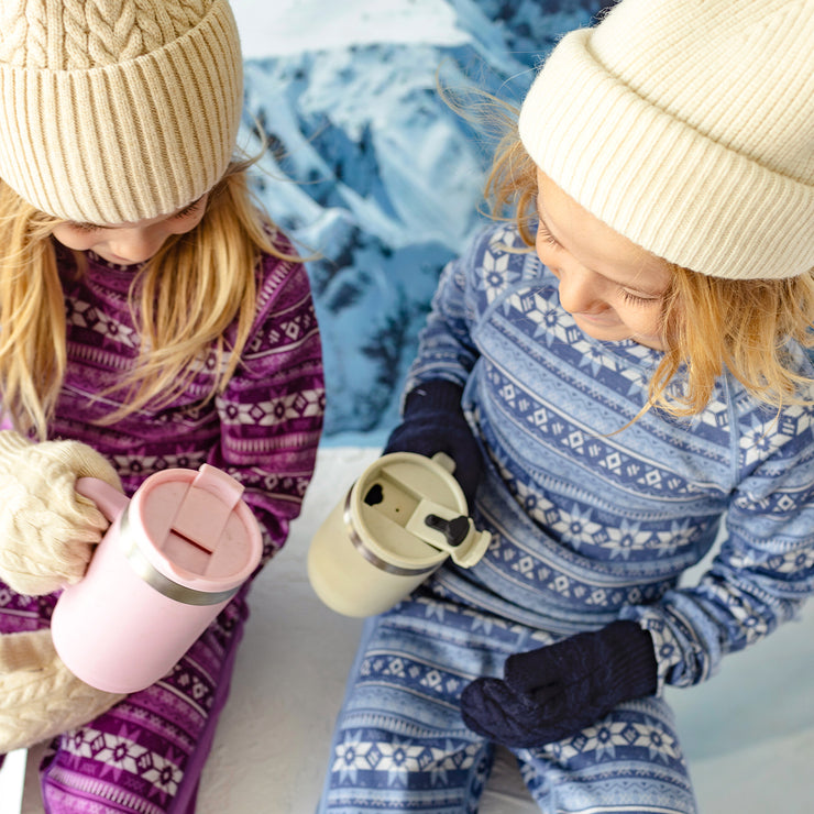 Legging bleu à motifs en laine mérinos, enfant || Blue legging with all over print in merino wool, child