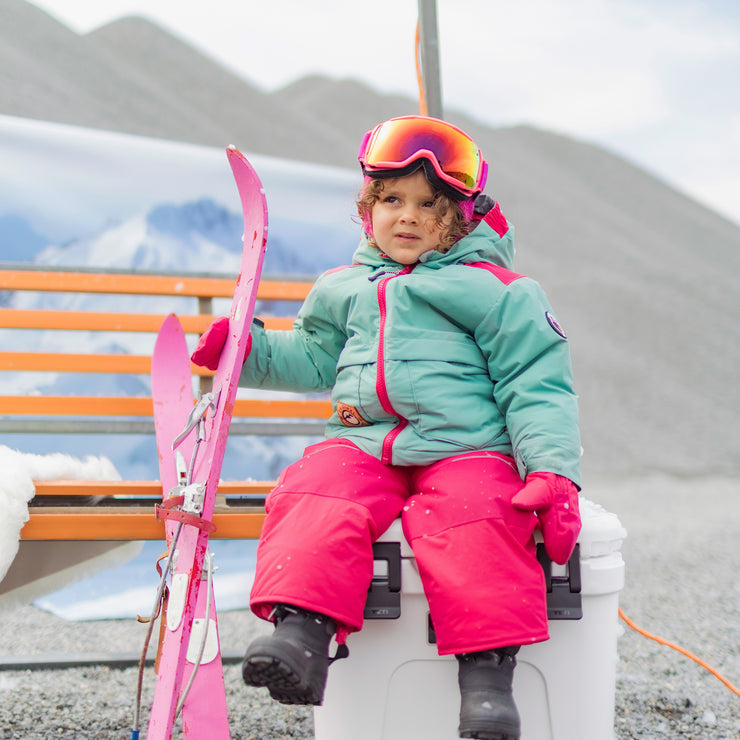 Habit de neige deux pièces turquoise et rose, bébé || Turquoise and pink two-piece snowsuit, baby