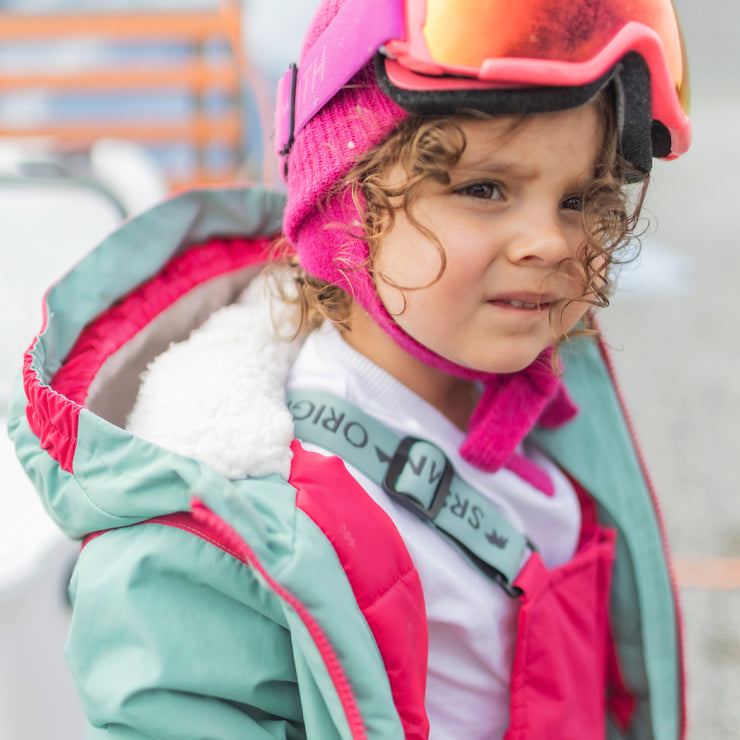 Turquoise and pink two-piece snowsuit, baby