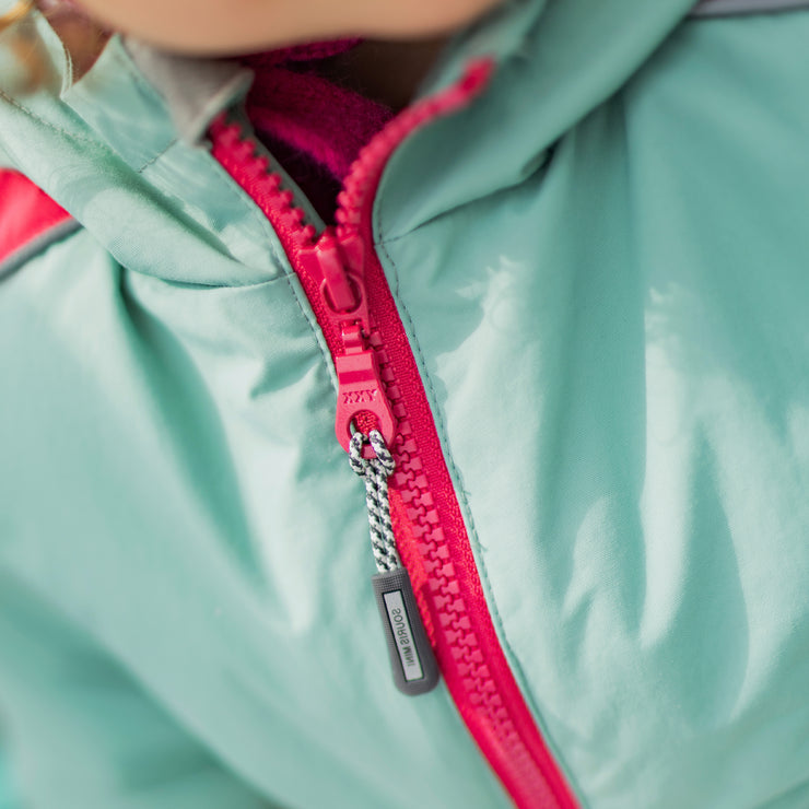 Turquoise and pink two-piece snowsuit, baby