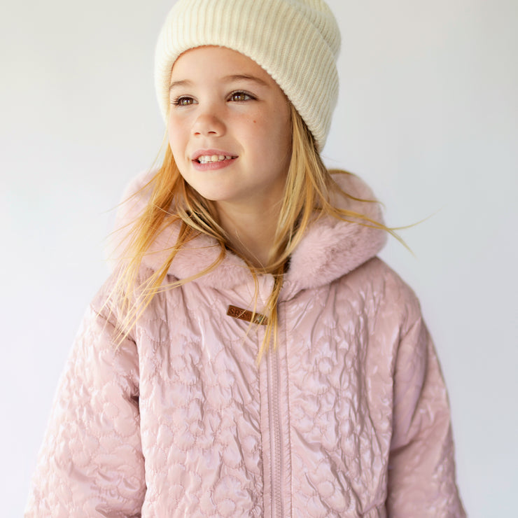 Manteau rose en fausse fourrure réversible, enfant || Reversible faux fur rose coat, enfant