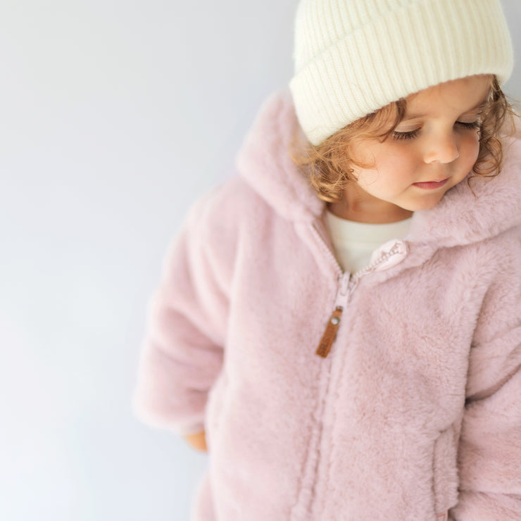 Manteau rose en fausse fourrure réversible, bébé || Reversible faux fur rose coat, baby