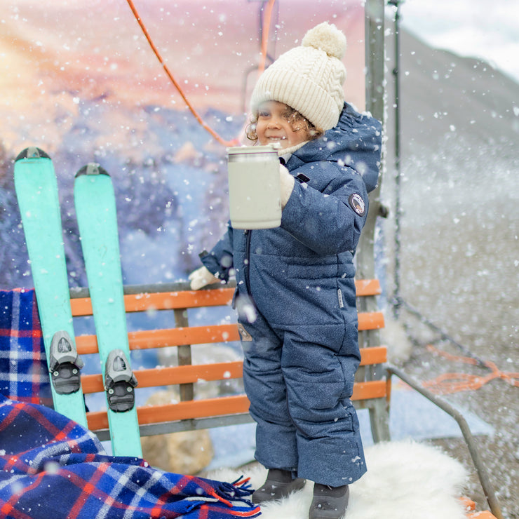 Habit de neige une-pièce bleu effet denim, bébé || Denim-effect blue one-piece snowsuit, baby