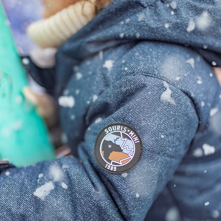 Habit de neige une-pièce bleu effet denim, bébé || Denim-effect blue one-piece snowsuit, baby