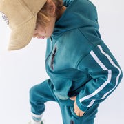 Chandail turquoise à capuchon de coupe décontractée en jersey double-face, enfant || Turquoise hooded sweater with relaxed fit in double-faced jersey, child