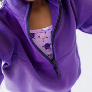 Chandail mauve ample à col montant demi-zip en jersey double-face, enfant || Loose-fitting purple sweater with half-zip stand-up collar in double-faced jersey, child