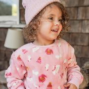 Pyjama deux pièces rose à motif automnal en peluche, bébé || Pink two piece pajamas with autumnal all over print in plush, baby