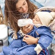 Habit de neige une-pièce bleu à motifs, naissance || One-piece blue snowsuit with print, newborn