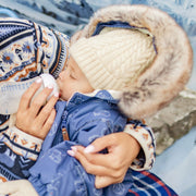 Habit de neige une-pièce bleu à motifs, naissance || One-piece blue snowsuit with print, newborn