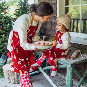 Tablier rouge à motifs festifs, adulte || Red apron with festive pattern, adult