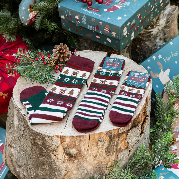 Chaussettes rouges et vertes à motifs des fêtes, enfant  || Red and green socks with holiday all over print, enfant