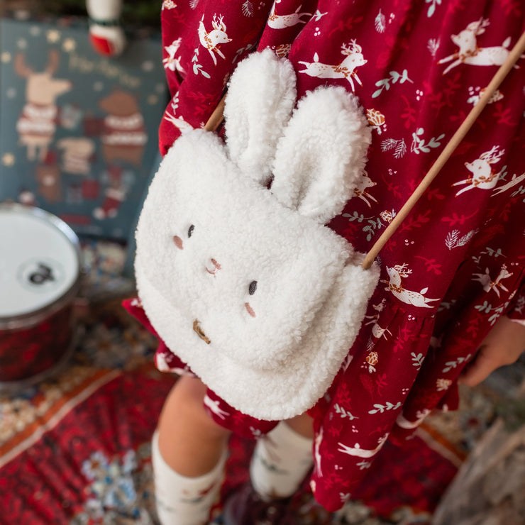 Sac portefeuille lapin blanc en sherpa, enfant || White sherpa rabbit wallet bag, child