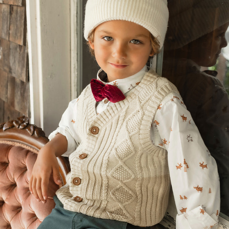 Chemise crème à motifs de rennes en popeline de coton, enfant || Cream reindeer shirt in cotton poplin, child