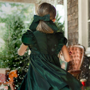 Robe émeraude en taffetas et tulle avec volants, enfant || Emerald dress in taffeta and tulle with ruffles, child